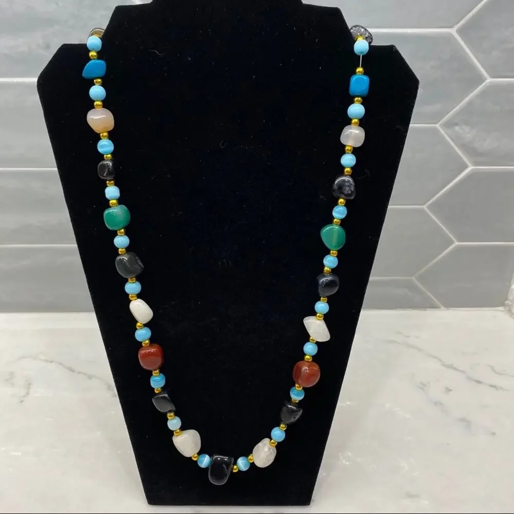 Beggars Bead Semi-Precious Gemstones multi color beaded Necklace